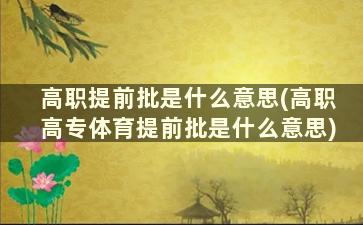 高职提前批是什么意思(高职高专体育提前批是什么意思)