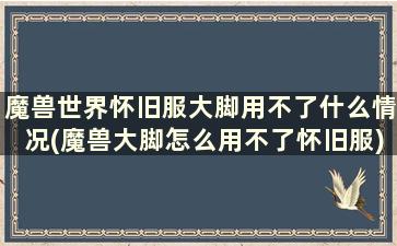 魔兽世界怀旧服大脚用不了什么情况(魔兽大脚怎么用不了怀旧服)