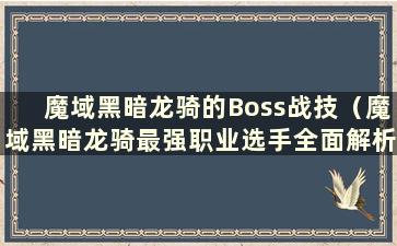 魔域黑暗龙骑的Boss战技（魔域黑暗龙骑最强职业选手全面解析）