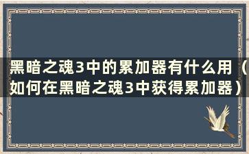 黑暗之魂3中的累加器有什么用（如何在黑暗之魂3中获得累加器）