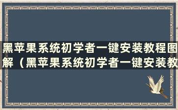 黑苹果系统初学者一键安装教程图解（黑苹果系统初学者一键安装教程图）