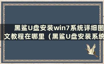 黑鲨U盘安装win7系统详细图文教程在哪里（黑鲨U盘安装系统win7步骤）